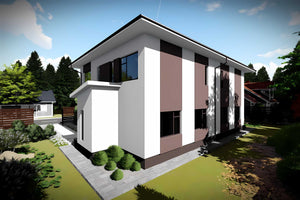Proiect casa duplex pe structura metalica cu etaj 077 - fatada casei imagine 2 thumbnail