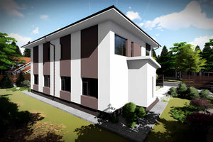 Proiect casa duplex pe structura metalica cu etaj 077 - fatada casei imagine 3 thumbnail