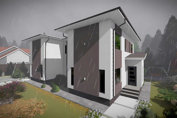 Proiect casa duplex pe structura metalica cu etaj 077 - fatada casei imagine 5