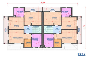 Proiect casa duplex pe structura metalica cu etaj 476-011 - plan casa etaj thumbnail