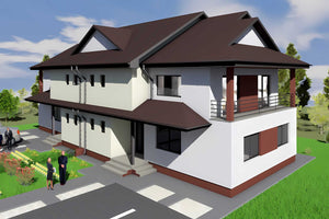 Proiect casa duplex pe structura metalica cu etaj 476-011 - fatada de casa imagine 2 thumbnail