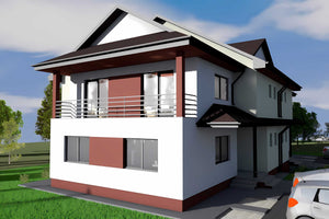 Proiect casa duplex pe structura metalica cu etaj 476-011 - fatada de casa imagine 3 thumbnail