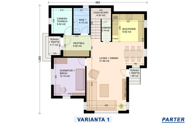 proiect casa etaj model 170-167 varianta 1 plan parter
