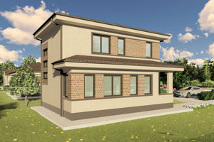Proiect casa etaj pe structura metalica 3 camere 2 bai 120mp - design casa moderna cu caramida aparenta 05 thumbnail