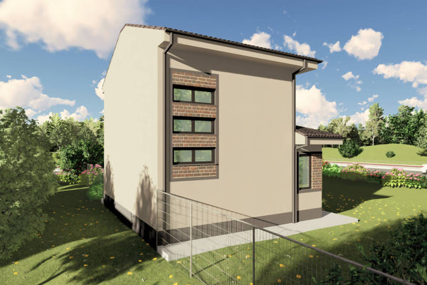 Proiect casa etaj pe structura metalica 3 camere 2 bai 120mp - design casa moderna cu caramida aparenta 09