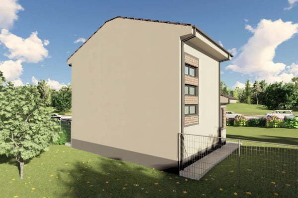Proiect casa etaj pe structura metalica 3 camere 2 bai 120mp - design casa moderna cu caramida aparenta 10
