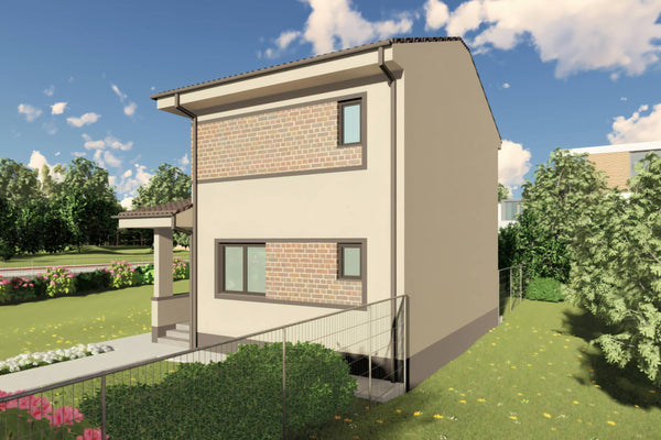 Proiect casa etaj pe structura metalica 3 camere 2 bai 120mp - design casa moderna cu caramida aparenta 11