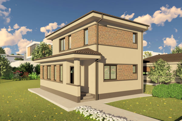Proiect casa etaj pe structura metalica 3 camere 2 bai 120mp - design casa moderna cu caramida aparenta 14