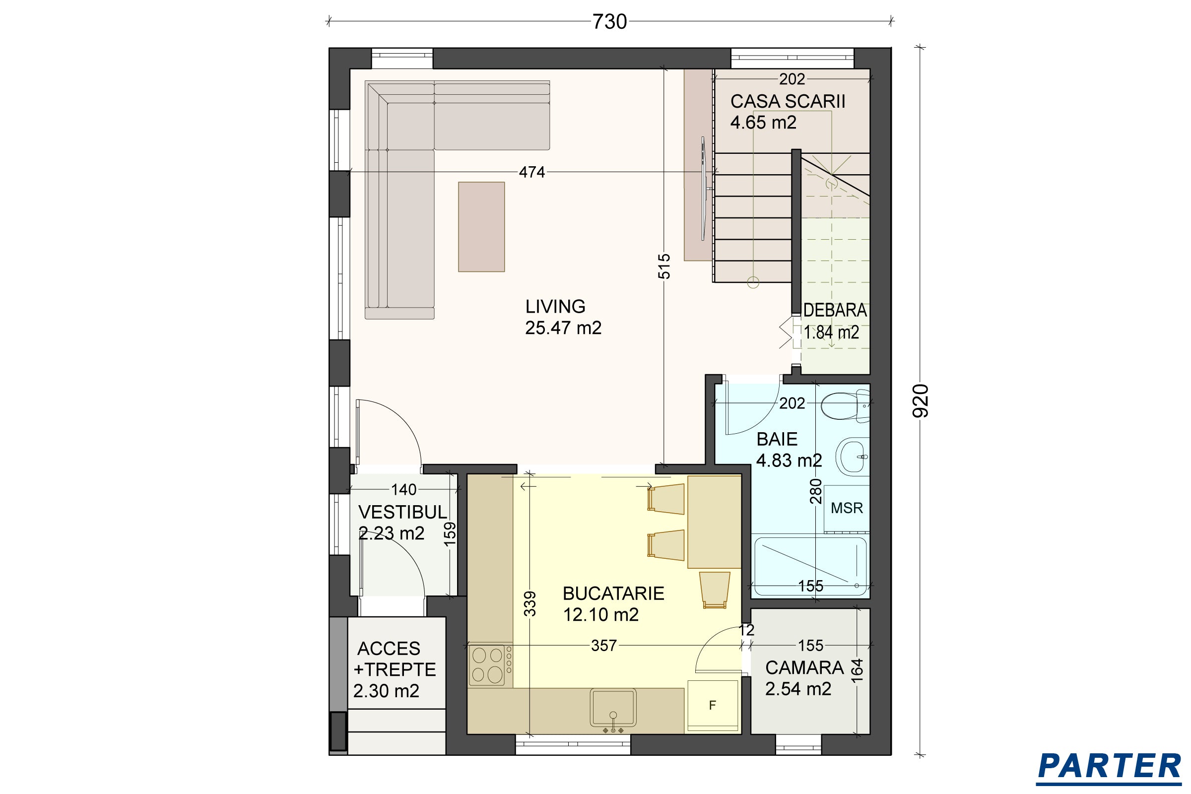 Proiect casa etaj pe structura metalica 3 camere 2 bai 120mp - design interior parter casa moderna cu caramida aparenta 16