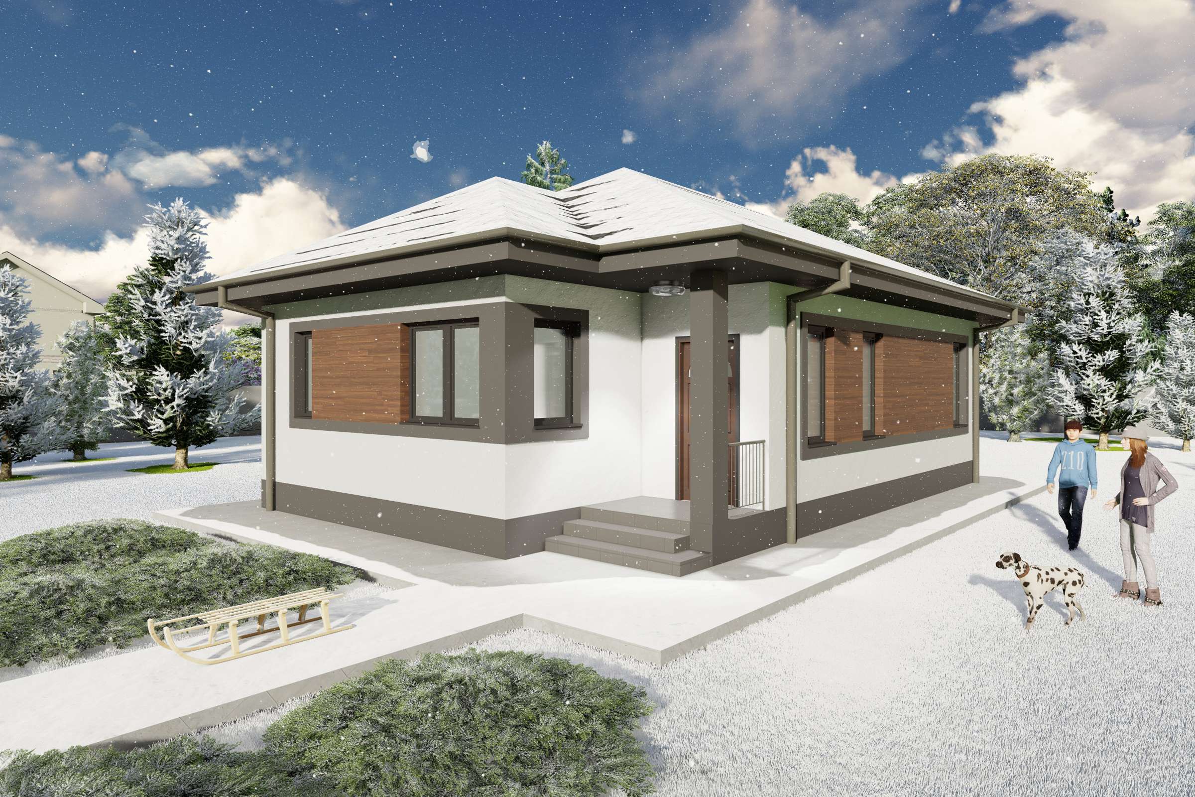 Proiect casa mica pe structura metalica cu un dormitor 80 mp - design exterior modern poza 2
