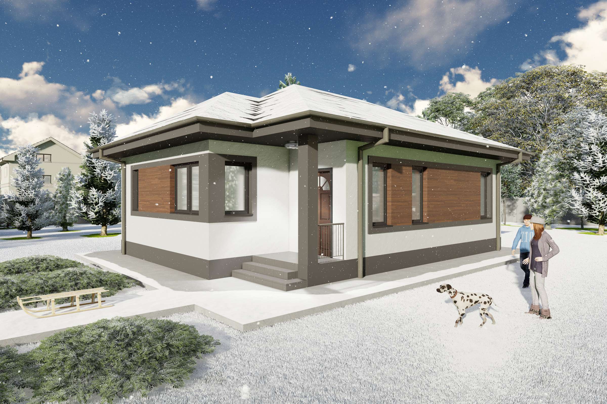Proiect casa mica pe structura metalica cu un dormitor 80 mp - design exterior modern poza 3