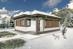Proiect casa mica pe structura metalica cu un dormitor 80 mp - design exterior modern poza 3 thumbnail