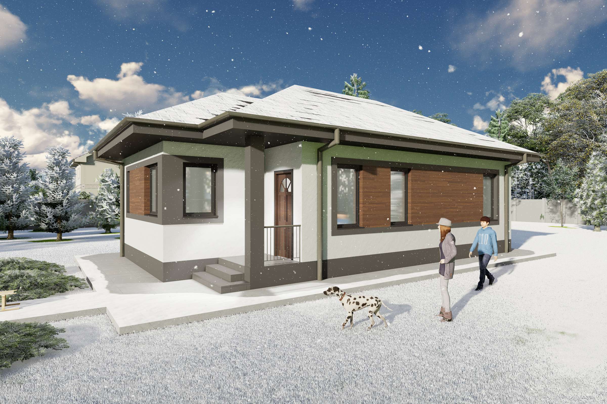 Proiect casa mica pe structura metalica cu un dormitor 80 mp - design exterior modern poza 4