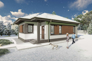 Proiect casa mica pe structura metalica cu un dormitor 80 mp - design exterior modern poza 4 thumbnail