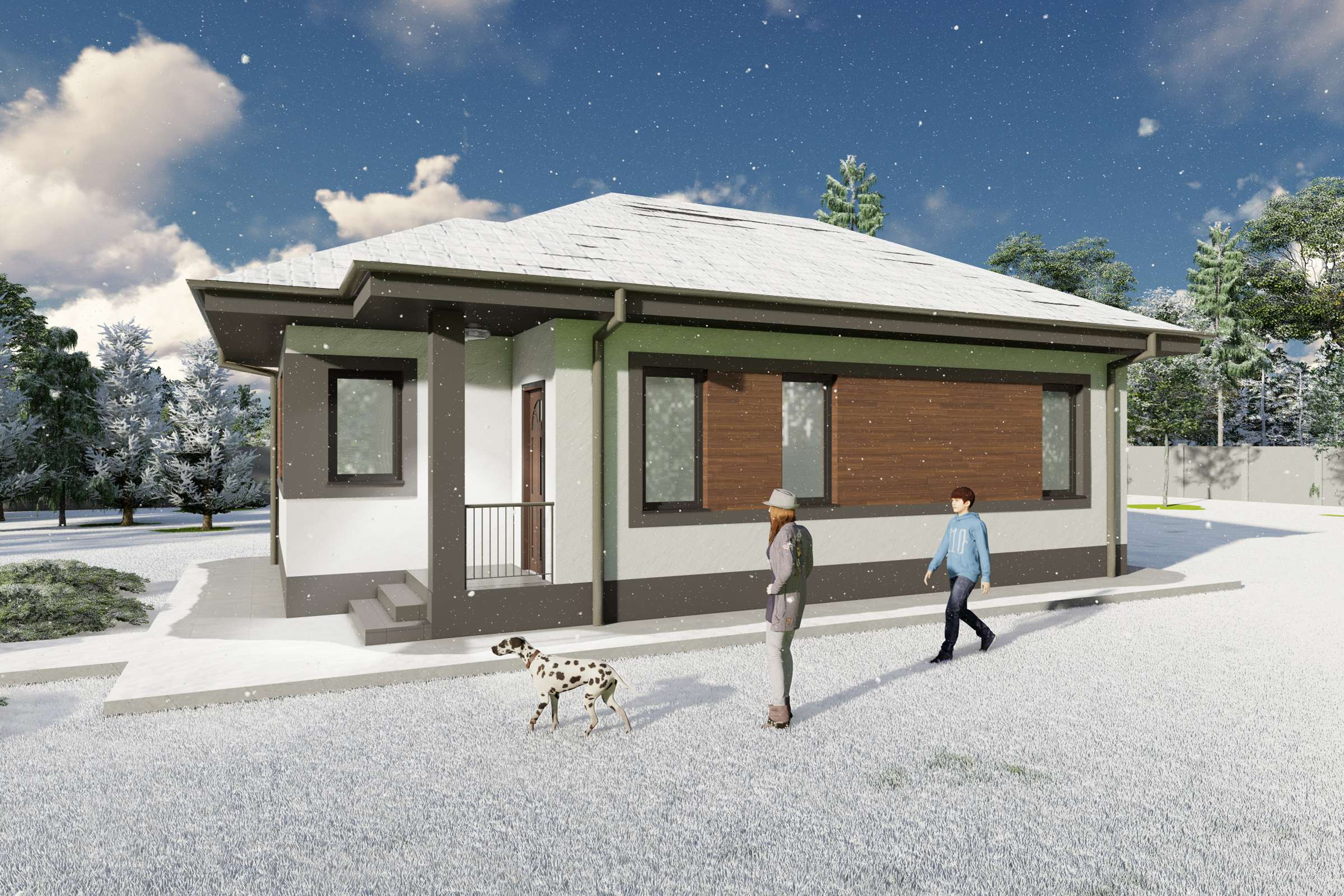 Proiect casa mica pe structura metalica cu un dormitor 80 mp - design exterior modern poza 5