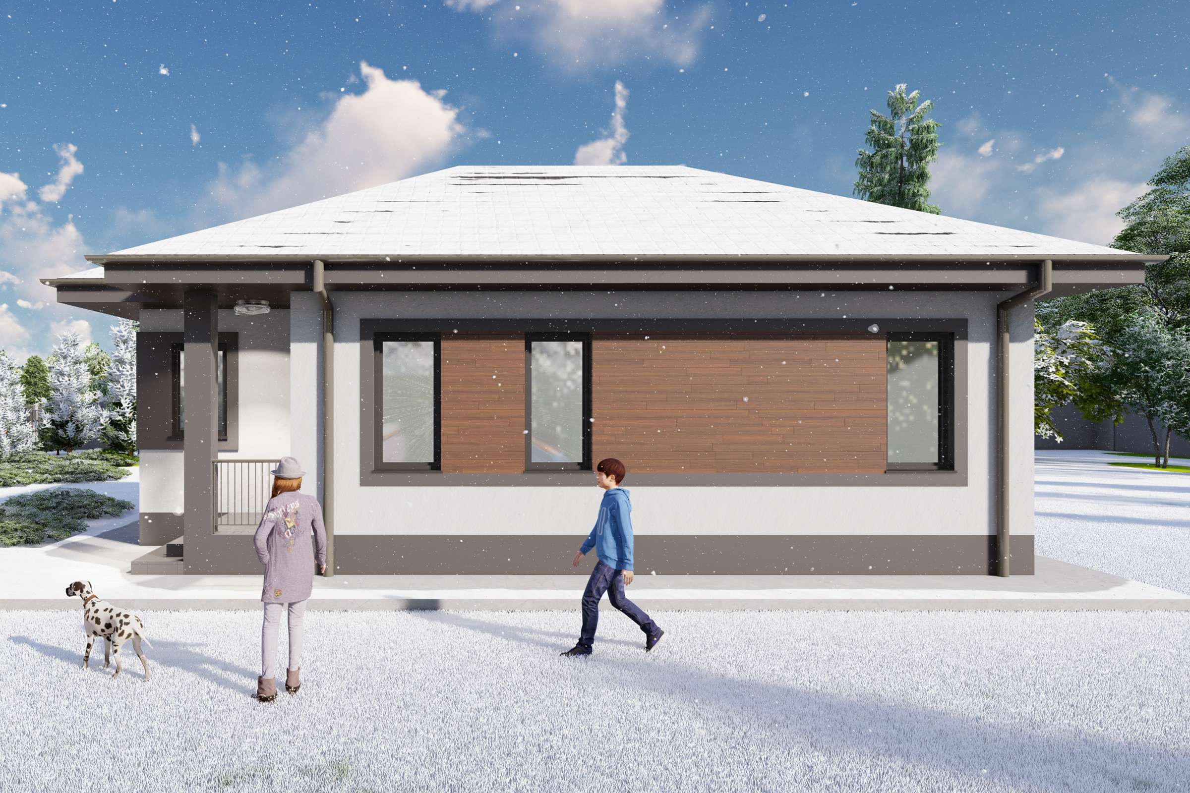 Proiect casa mica pe structura metalica cu un dormitor 80 mp - design exterior modern poza 6