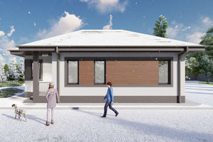 Proiect casa mica pe structura metalica cu un dormitor 80 mp - design exterior modern poza 6 thumbnail