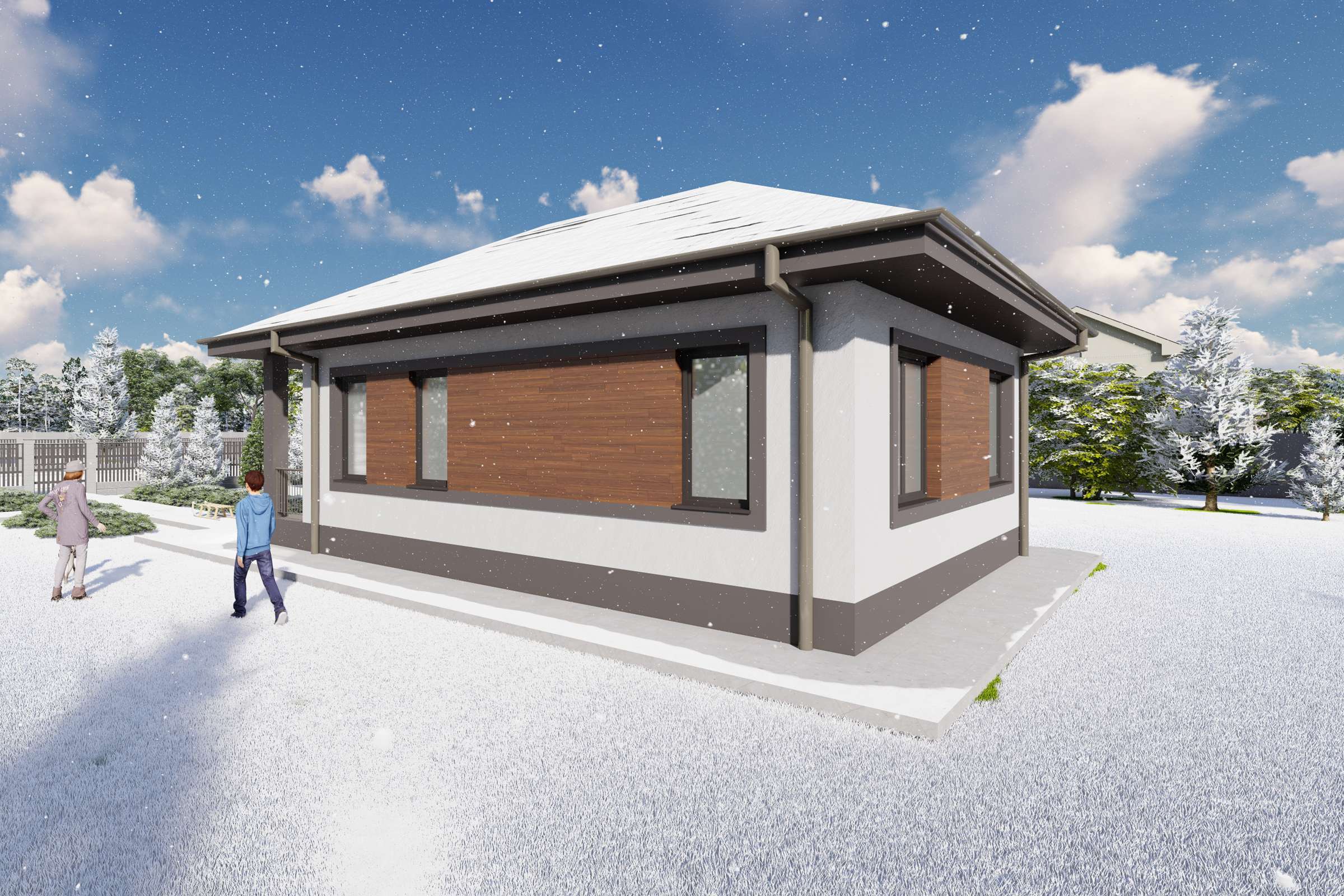 Proiect casa mica pe structura metalica cu un dormitor 80 mp - design exterior modern poza 7