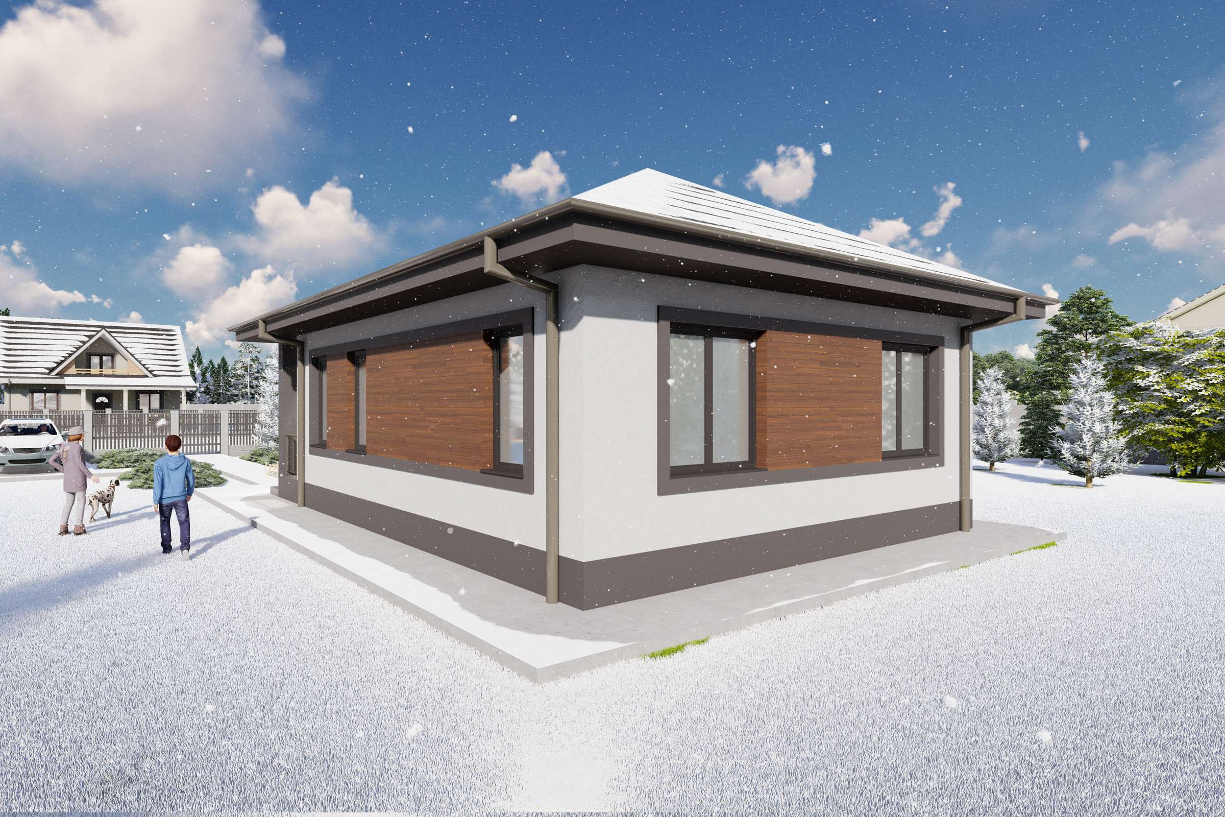 Proiect casa mica pe structura metalica cu un dormitor 80 mp - design exterior modern poza 8