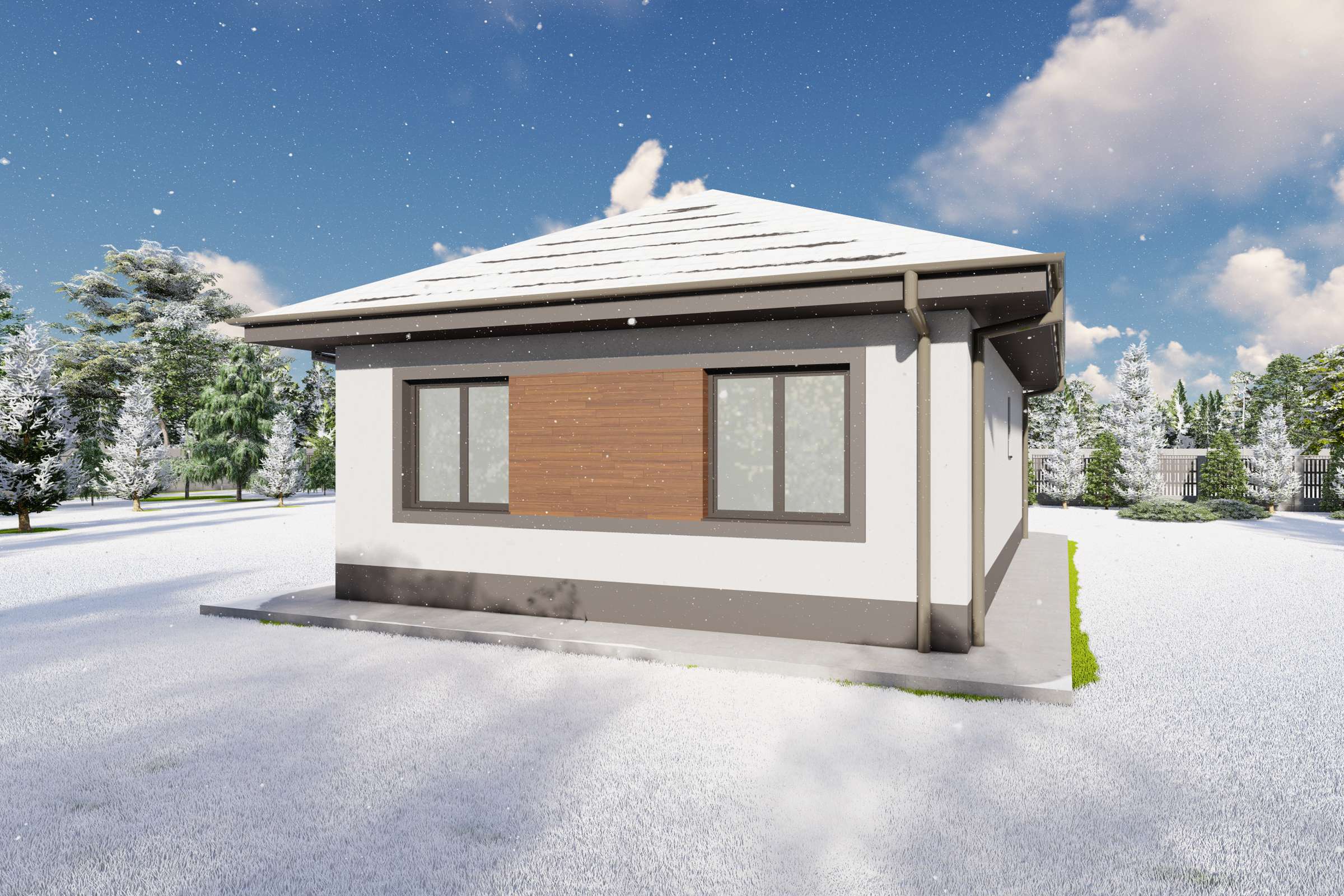 Proiect casa mica pe structura metalica cu un dormitor 80 mp - design exterior modern poza 9