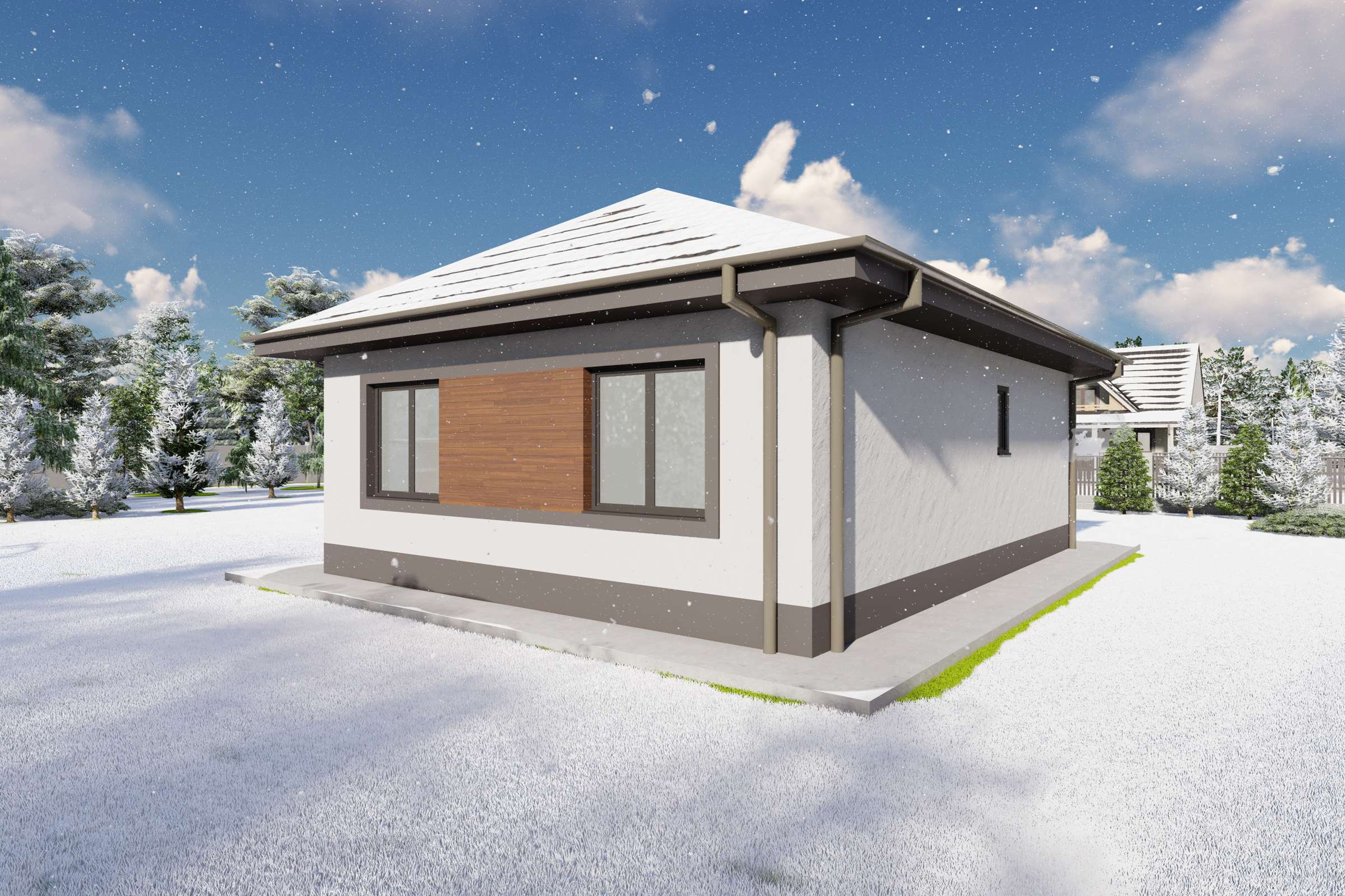 Proiect casa mica pe structura metalica cu un dormitor 80 mp - design exterior modern poza 10