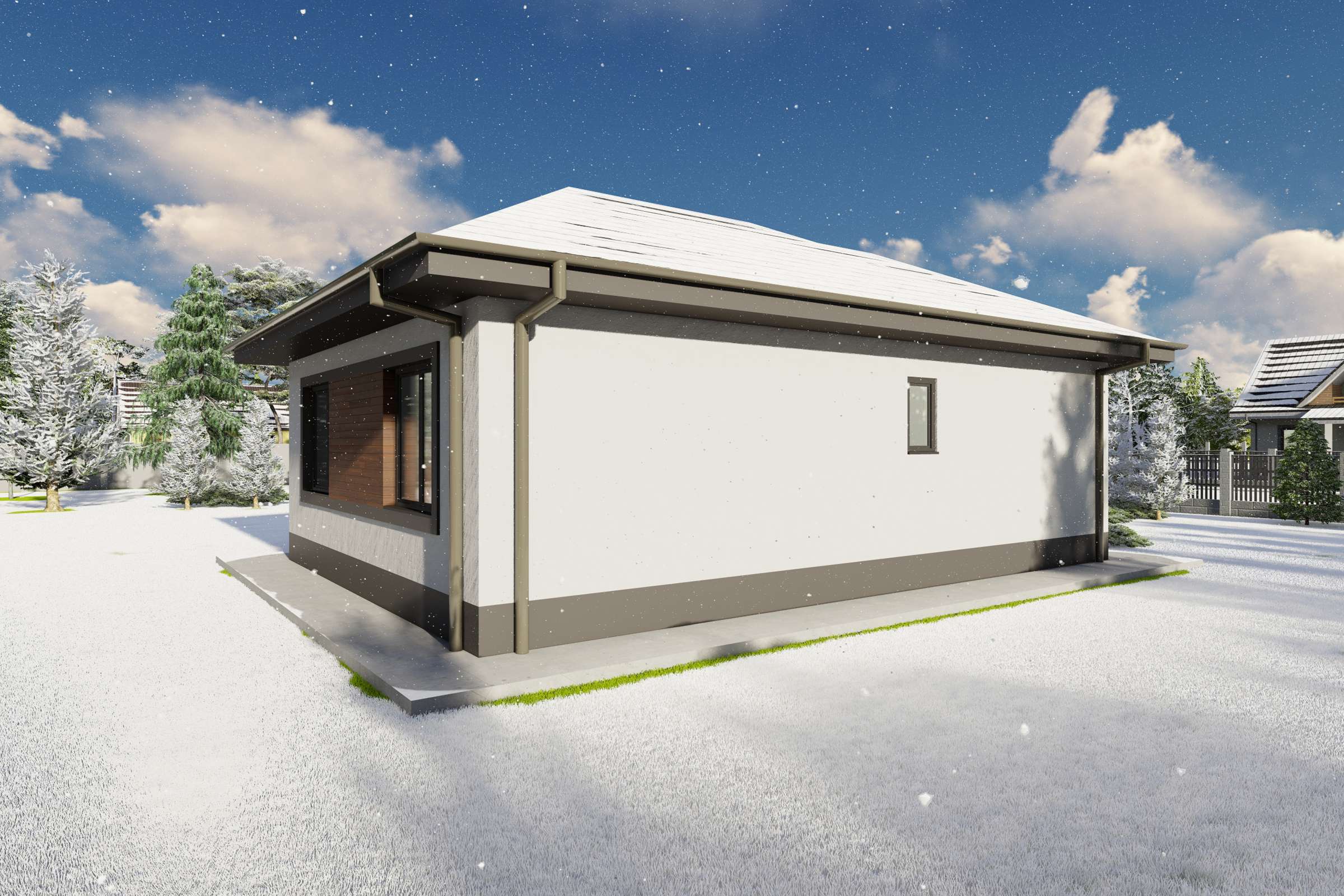 Proiect casa mica pe structura metalica cu un dormitor 80 mp - design exterior modern poza 11