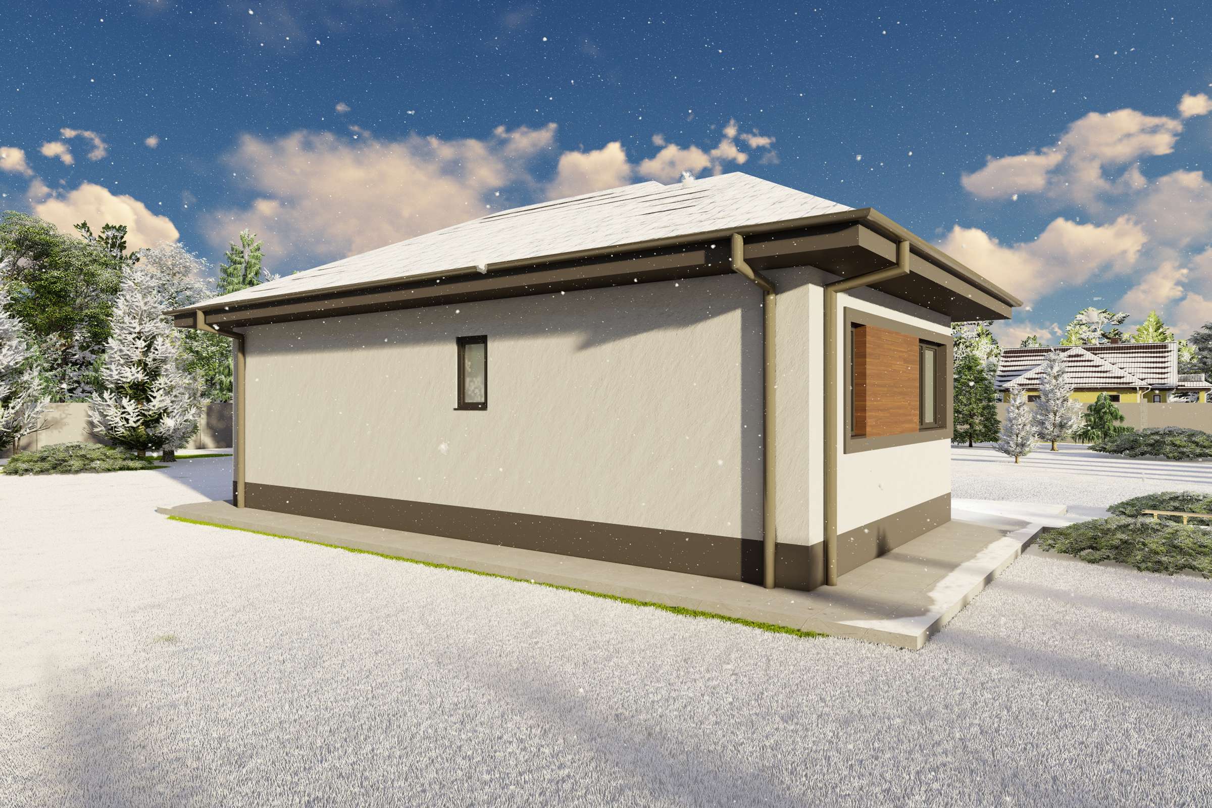 Proiect casa mica pe structura metalica cu un dormitor 80 mp - design exterior modern poza 12