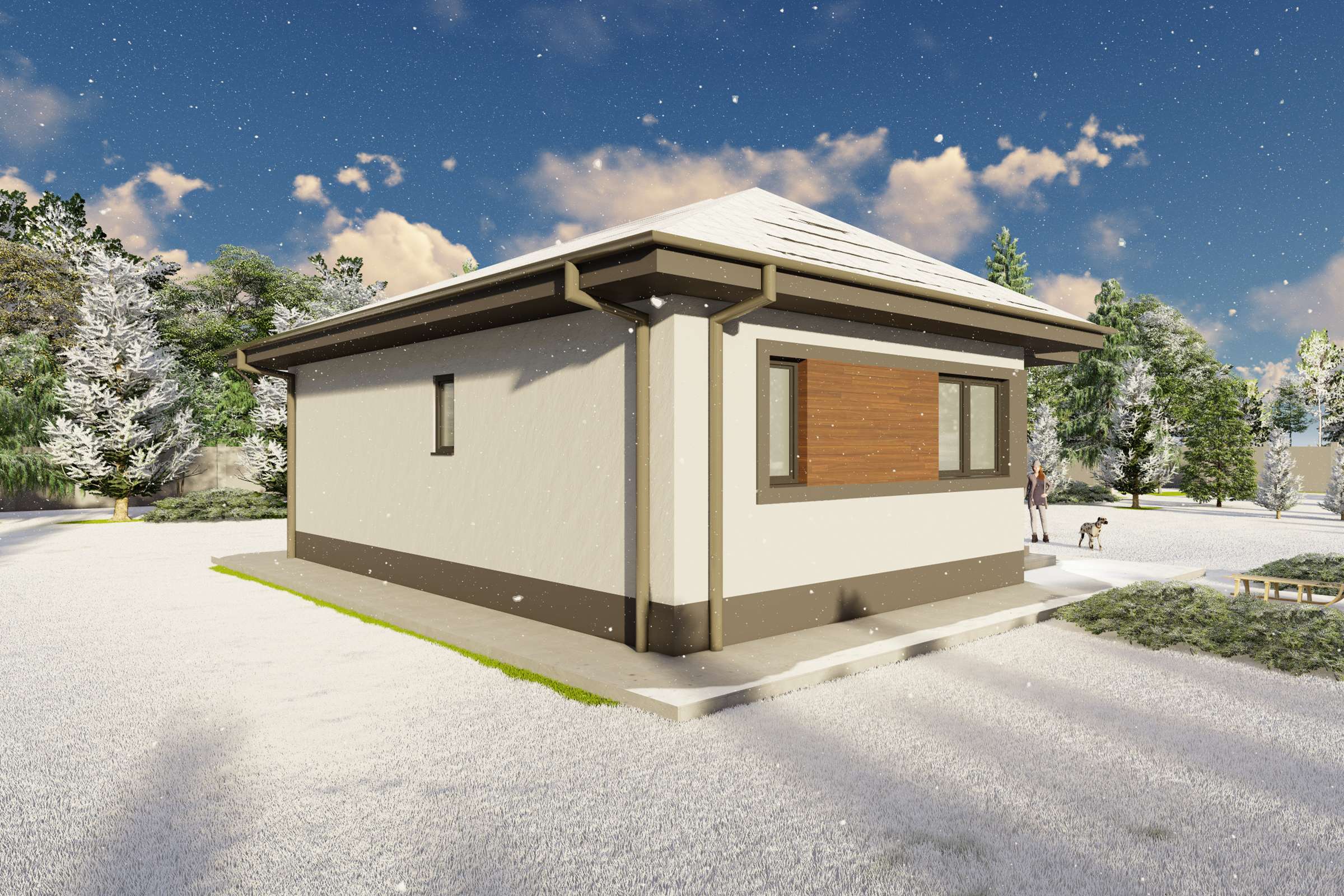 Proiect casa mica pe structura metalica cu un dormitor 80 mp - design exterior modern poza 13