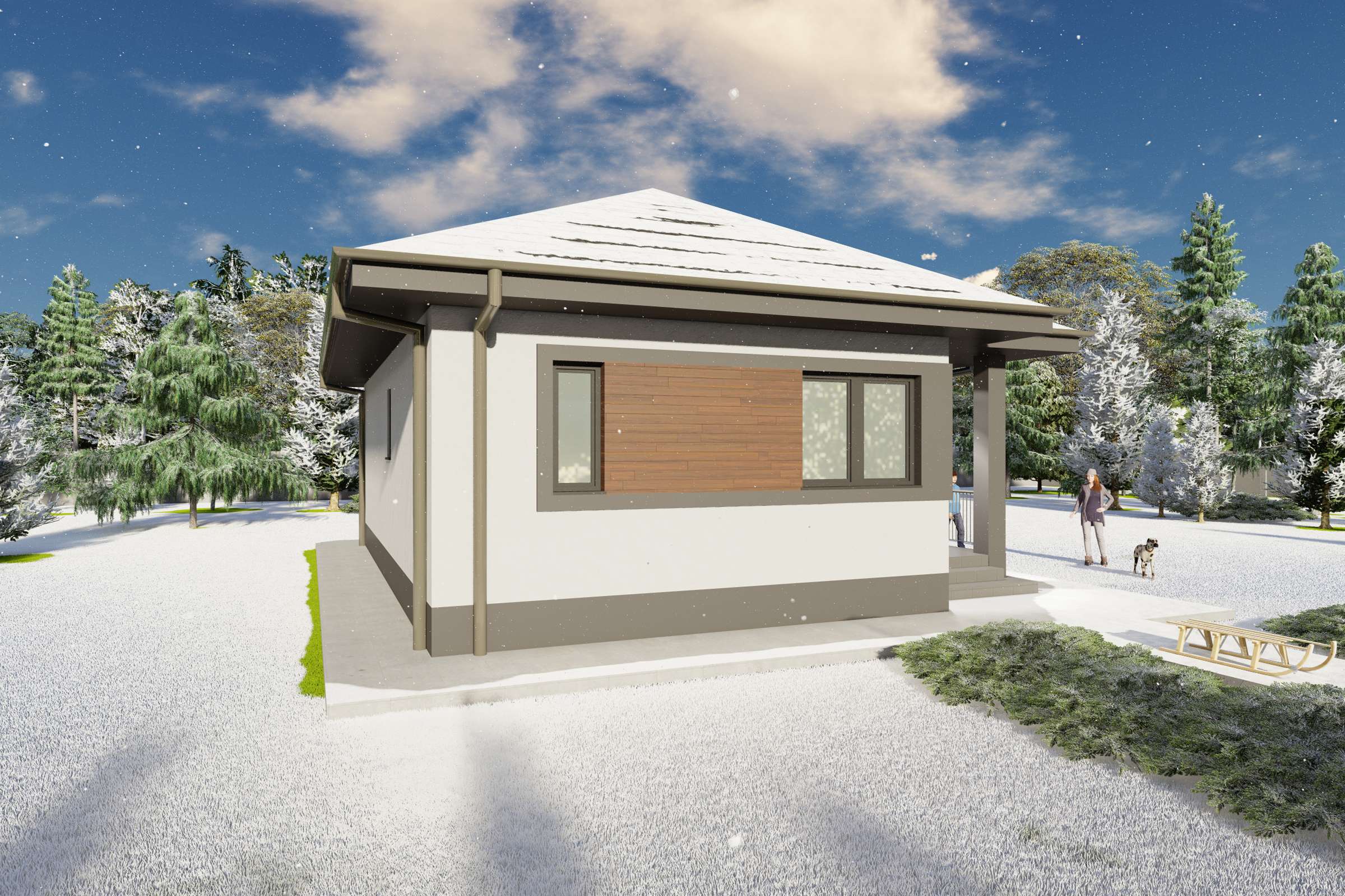 Proiect casa mica pe structura metalica cu un dormitor 80 mp - design exterior modern poza 14