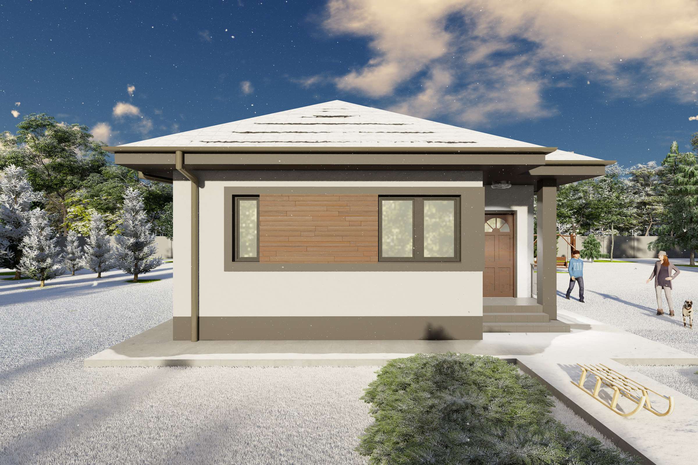 Proiect casa mica pe structura metalica cu un dormitor 80 mp - design exterior modern poza 15