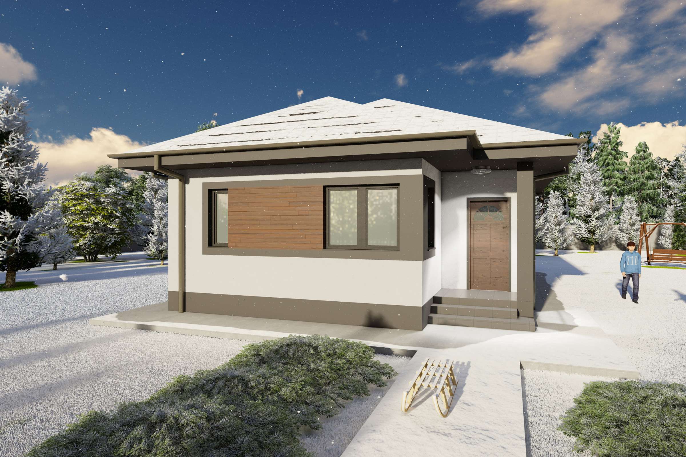 Proiect casa mica pe structura metalica cu un dormitor 80 mp - design exterior modern poza 16