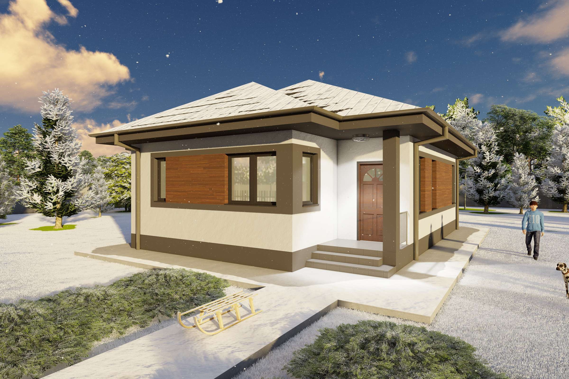 Proiect casa mica pe structura metalica cu un dormitor 80 mp - design exterior modern poza 17