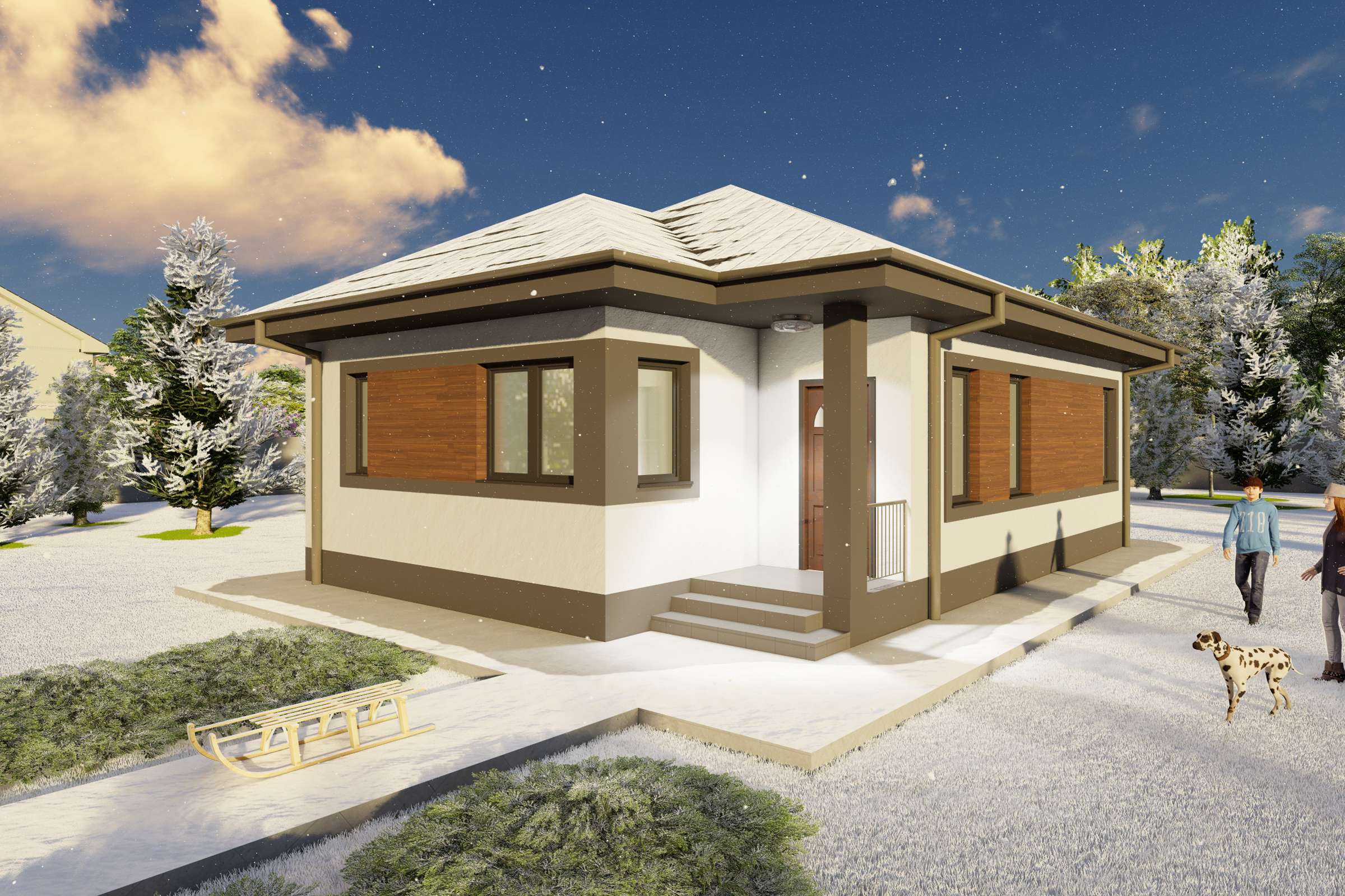 Proiect casa mica pe structura metalica cu un dormitor 80 mp - design exterior modern poza 18