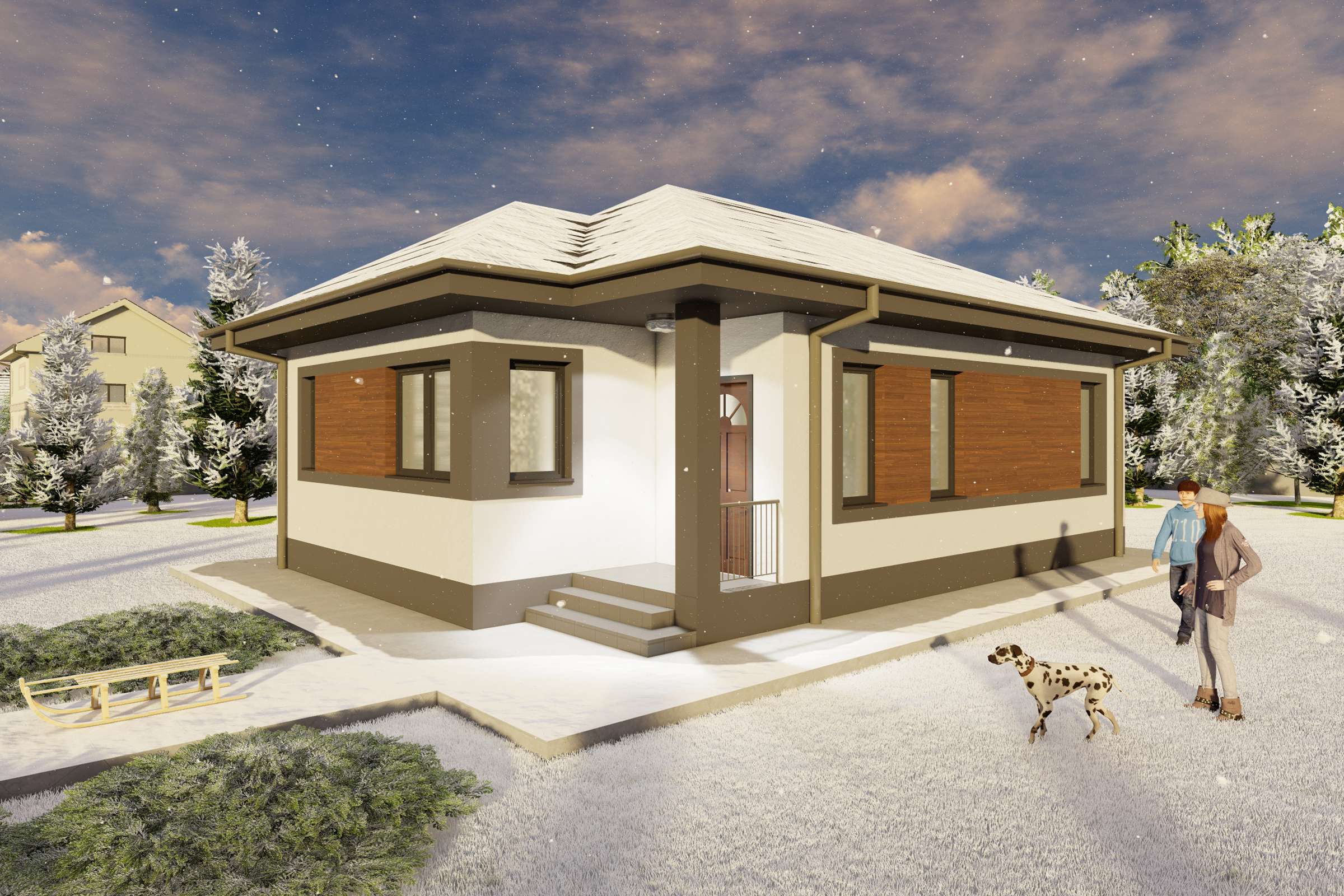 Proiect casa mica pe structura metalica cu un dormitor 80 mp - design exterior modern poza 19