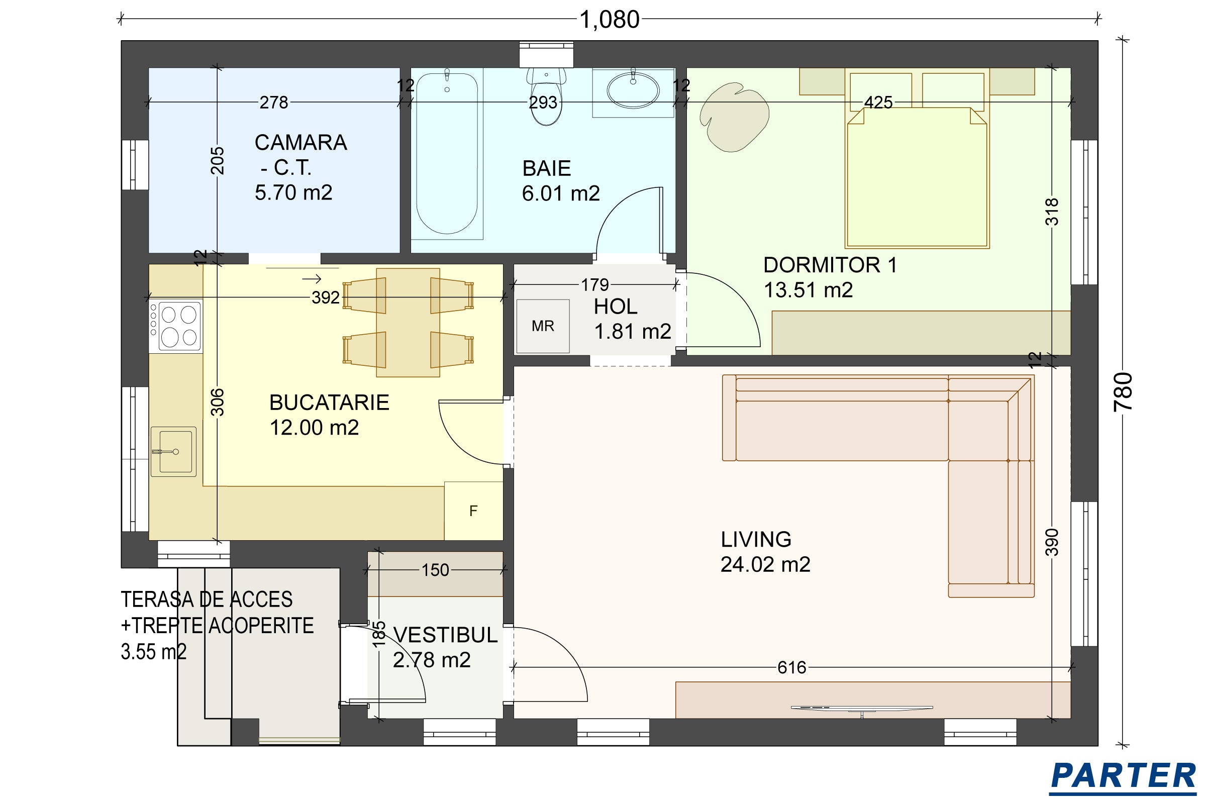 Proiect casa mica pe structura metalica cu un dormitor 80 mp - schita casa