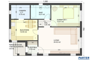 Proiect casa mica pe structura metalica cu un dormitor 80 mp - schita casa thumbnail