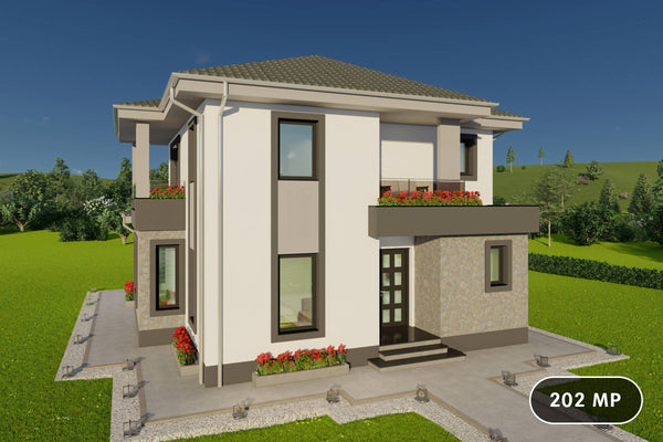 Proiect casa moderna cu etaj 3 dormitoare 200 mp pe structura metalica
