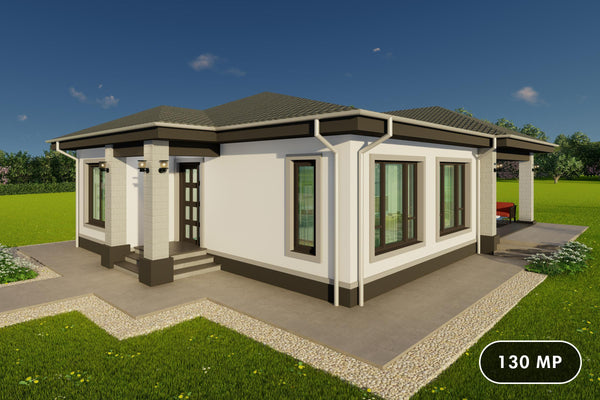 Proiect casa moderna parter modulara pe structura metalica 130 mp