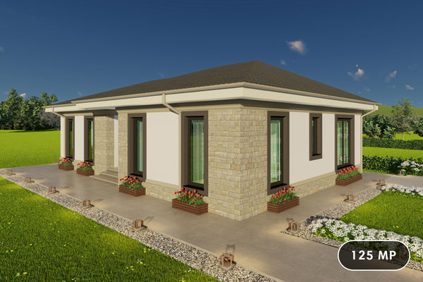 Proiect casa modulara parter cu 3 dormitoare pe structura metalica