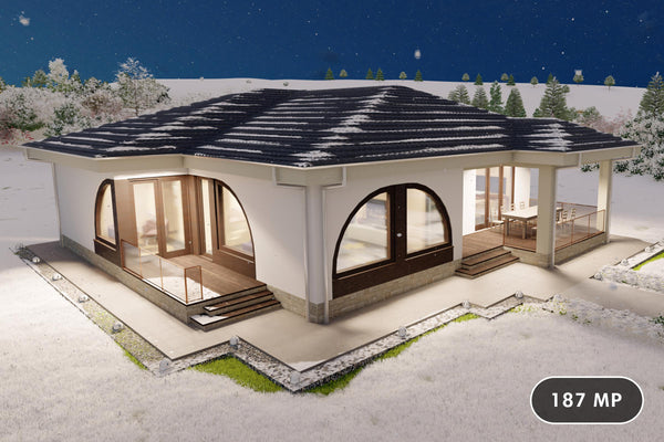 Proiect casa parter 2 dormitoare  structura metalica cod 187-165