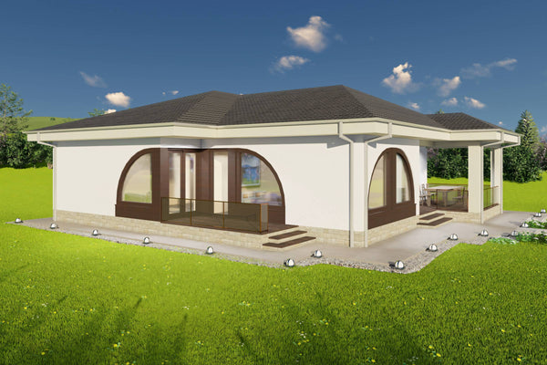 proiect casa parter 2 dormitoare design modern cu usi glisante