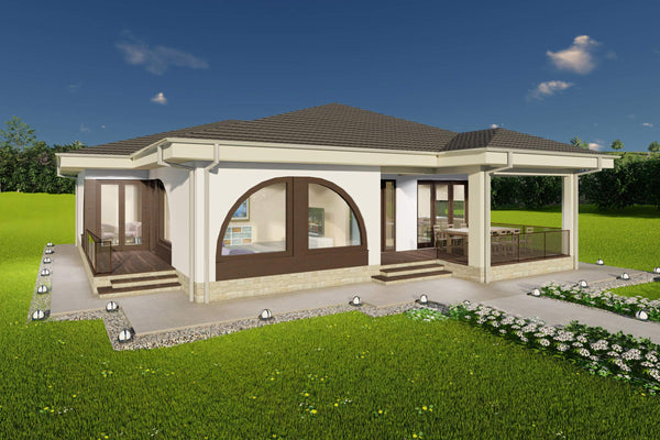 proiect casa parter 2 dormitoare integrare peisagistica moderna
