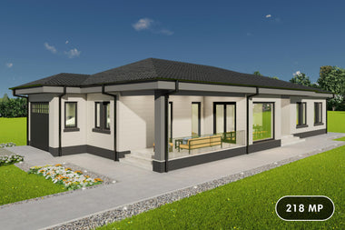 Proiect casa parter cu 3 dormitoare si garaj pe structura metalica