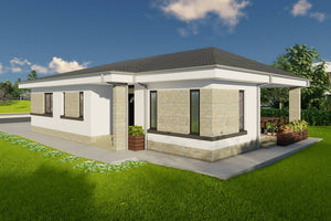 Proiect casa parter cu 3 dormitoare structura metalica 150mp cu fatada placata cu piatra poza 07 thumbnail