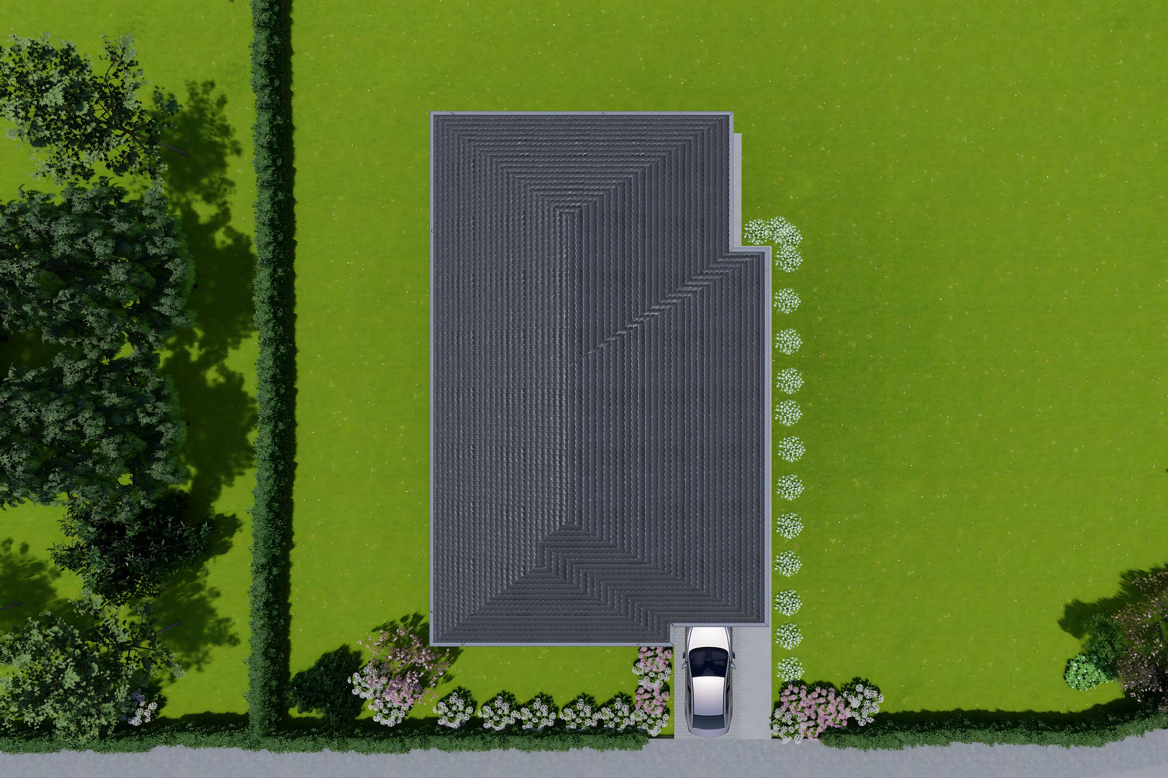 Proiect casa parter cu 3 dormitoare structura metalica 150mp acoperis din tigla metalica