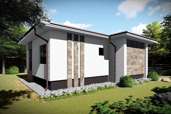 Proiect casa pe structura metalica mica cu 2 camere 60 mp - fatada de casa imagine 3