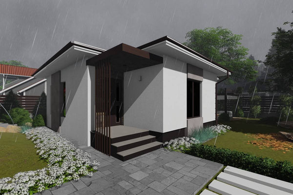 Proiect casa pe structura metalica mica cu 2 camere 60 mp - fatada de casa imagine 5