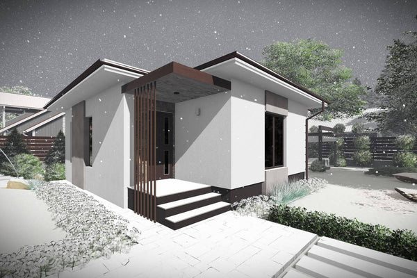 Proiect casa pe structura metalica mica cu 2 camere 60 mp - fatada de casa imagine 6