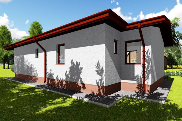 Proiect casa pe structura metalica 80 mp cu 2 dormitoare 035 - fațadă casă imagine 4