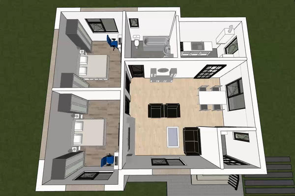 Proiect casa pe structura metalica amprenta 80 mp 081-086 - plan partitionare casa parter